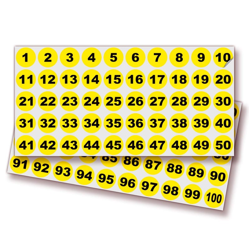iSYFIX Yellow Consecutive Number Stickers â€“ 1 to 100, 1-inch, 1 Set â€“ Vinyl Self Adhesive Premium Decal, Ideal for Inventory, Storage, Organizing, Boxes, Bins, Toolbox, Lockers & More, Indoor/Outdoor - Image 1